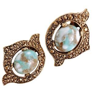 VTG 1960s 1970s Signed Sarah Coventry Earrings Gold Tone Mod Clip On Sculptural